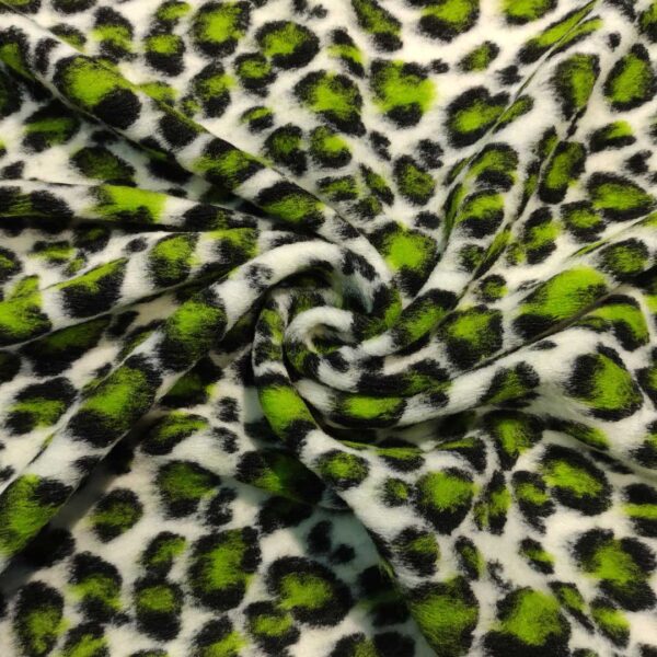 Tessuto Lana Cotta motivo animalier verde acido - nero - bianco