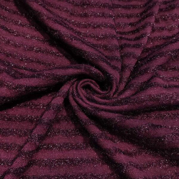 Tessuto Maglia Mano angoretta a pelucchi motivo rigato borgogna