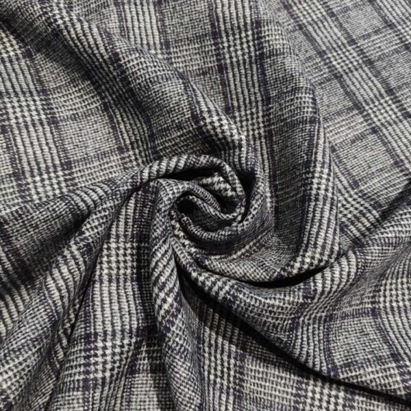 Tessuto per cappotto double face motivo quadri grigio - blu