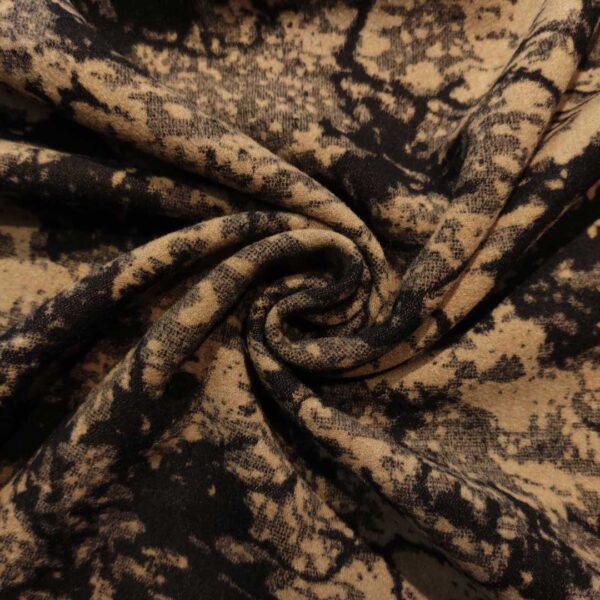 Tessuto per cappotto motivo astratto cammello - nero