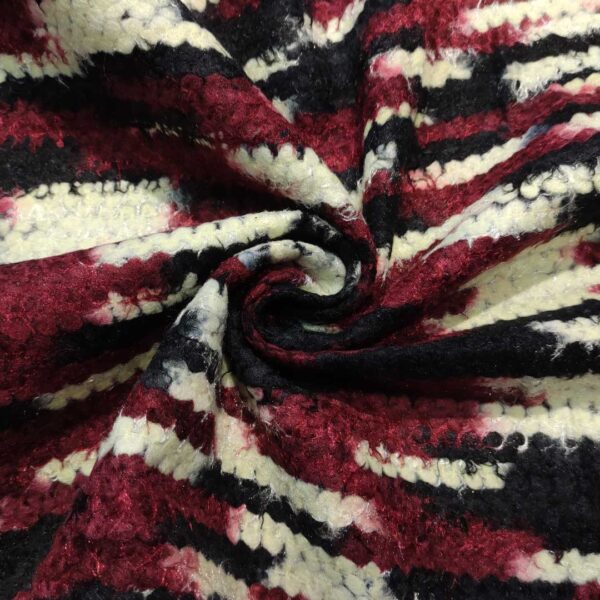 Tessuto per cappotto motivo tweed bordeaux - nero - panna