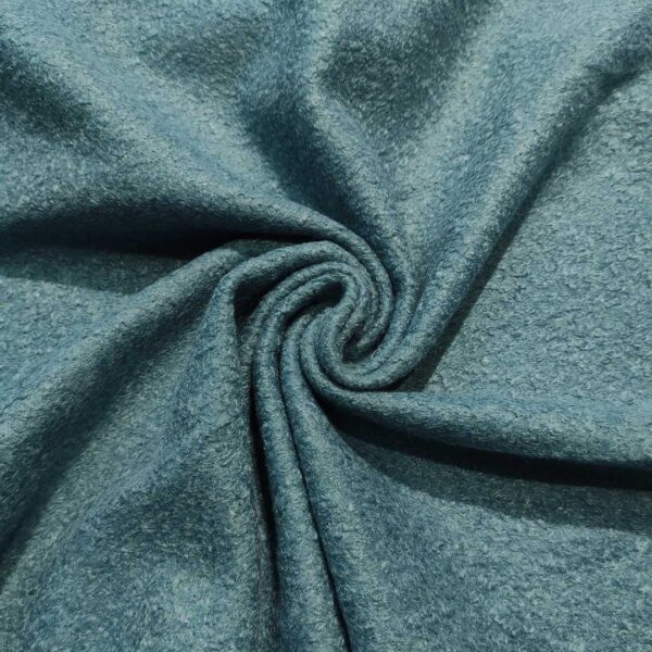 Tessuto per cappotto bouclé schiacciato tinta unita petrolio chiaro