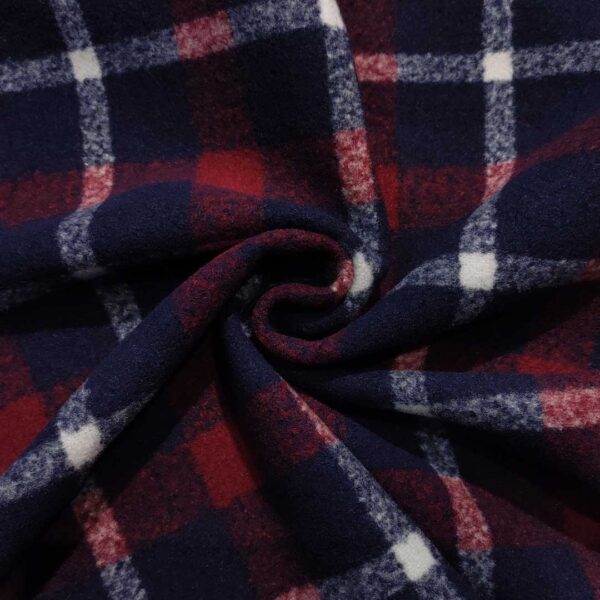 Tessuto per cappotto motivo quadri blu - bordeaux - bianco