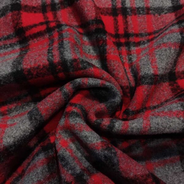 Tessuto per cappotto motivo quadri grigio - nero - rosso