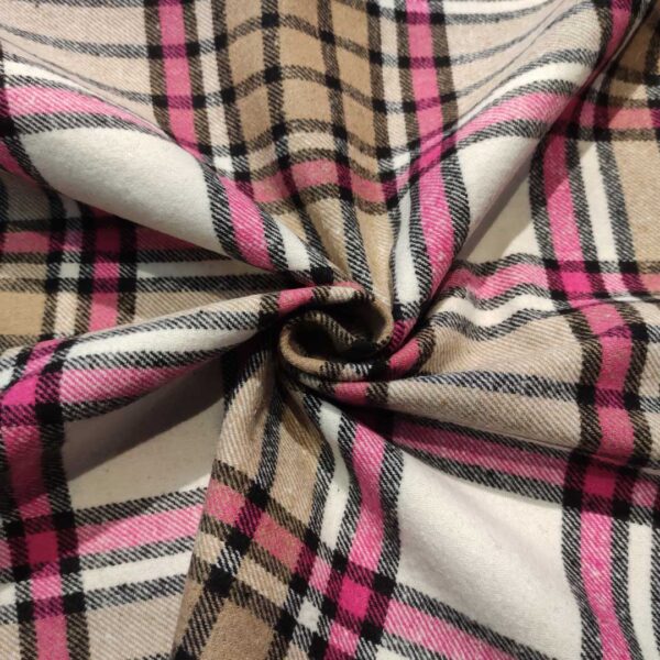 Tessuto per cappotto motivo quadri panna - cammello - fucsia