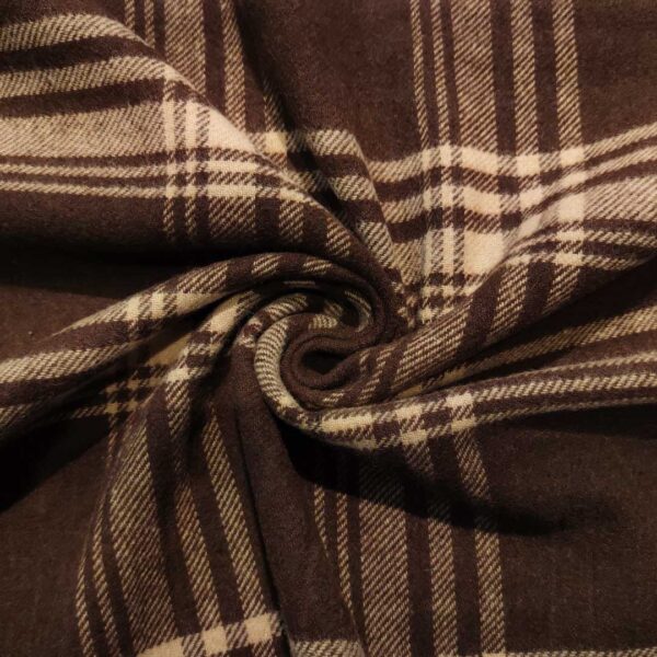 Tessuto pettinato mano lana con frange ai bordi motivo quadri beige - marrone