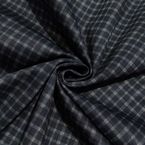 Tessuto Punto Milano a fantasia motivo quadri grigio - blu