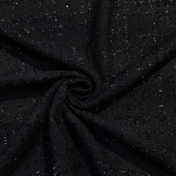 Tessuto Tweed Bouclé lurex motivo quadri nero