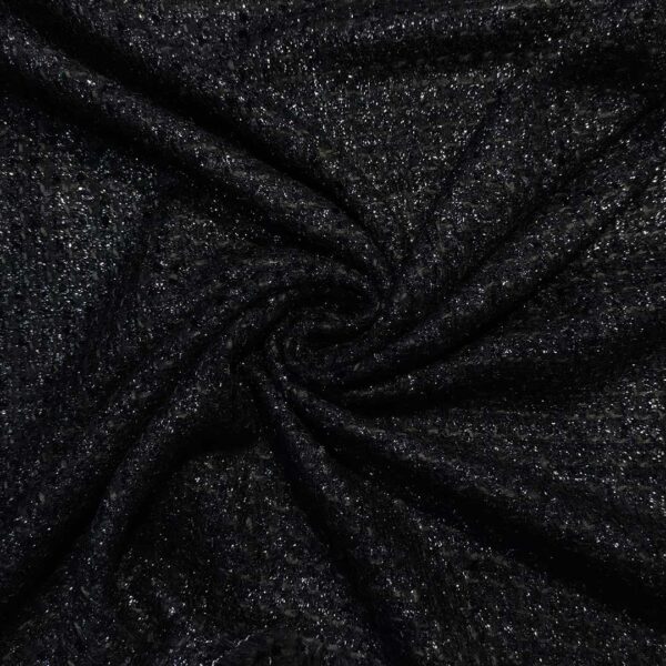Tessuto Tweed Bouclé lurex tinta unita nero