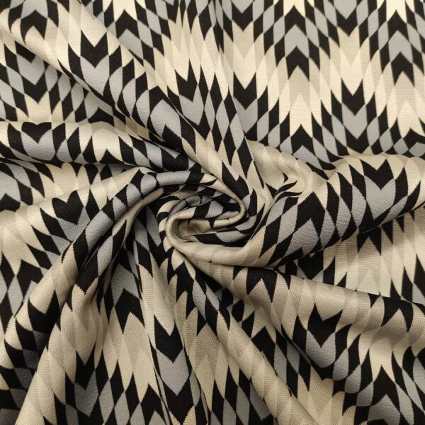 Tessuto Punto Milano a fantasia motivo geometrico grigio - nero - beige
