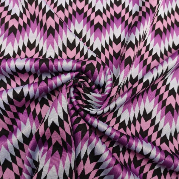 Tessuto Punto Milano a fantasia motivo geometrico rosa - viola - nero