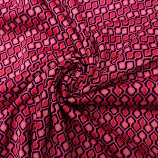 Tessuto Punto Milano a fantasia motivo geometrico fucsia - nero