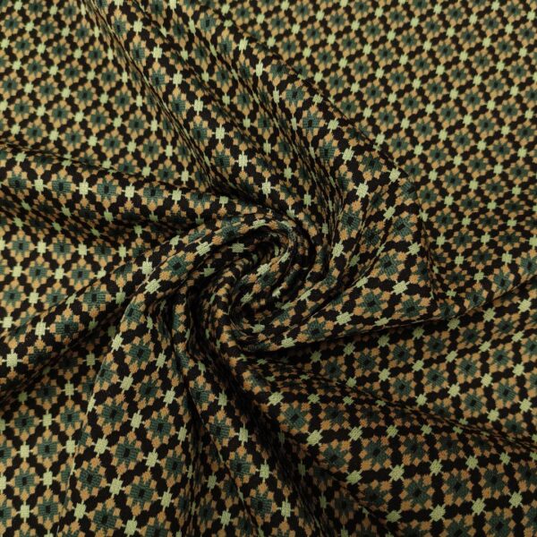 Tessuto Punto Milano a fantasia motivo geometrico verde bottiglia - salvia - nero