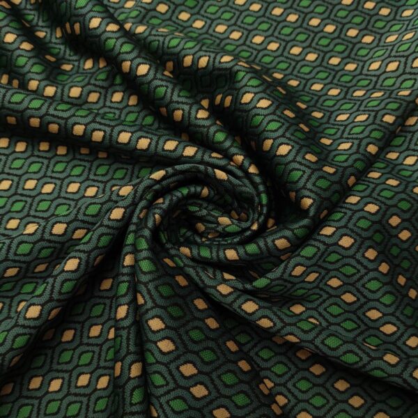 Tessuto Punto Milano a fantasia motivo geometrico verde - cammello