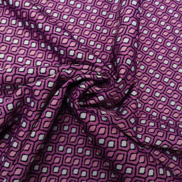 Tessuto Punto Milano a fantasia motivo geometrico viola - celeste
