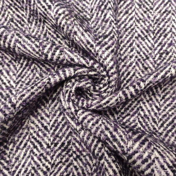 Tessuto per cappotto motivo spigato viola - bianco - nero