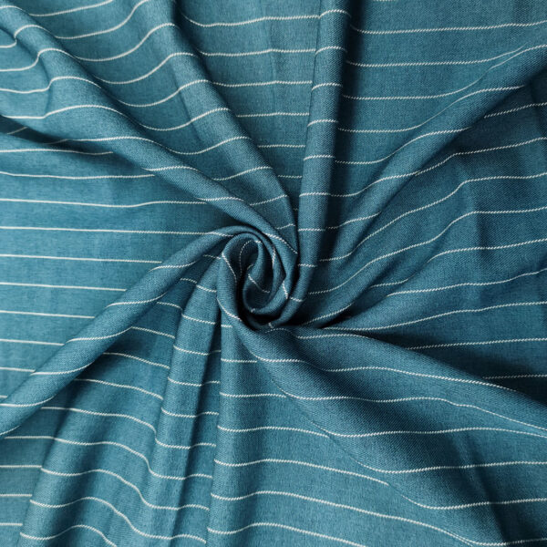 Tessuto Cady Elasticizzato effetto melange motivo gessato ottanio - bianco