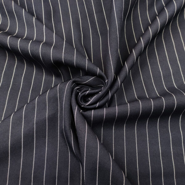 Tessuto Cady Elasticizzato effetto melange motivo gessato blu notte - bianco