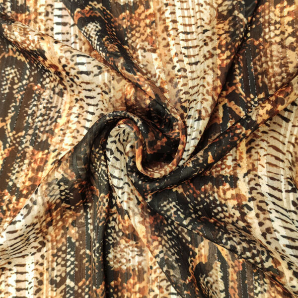 Tessuto Chiffon a fantasia con filo lurex motivo animalier nero - beige - marrone