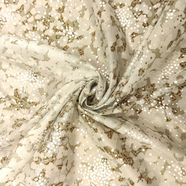 Tessuto chiffon a fantasia con punti luce motivo astratto argento - grigio perla - tortora