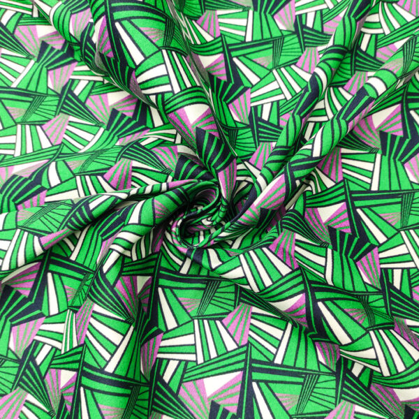 Tessuto Cotone a fantasia motivo geometrico verde prato - vinaccio