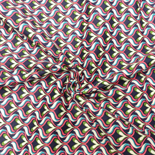 Tessuto Cotone a fantasia motivo geometrico blu - verde - rosa