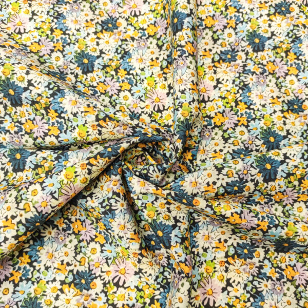 Tessuto Cotone leggero a fantasia motivo floreale giallo - verde - blu