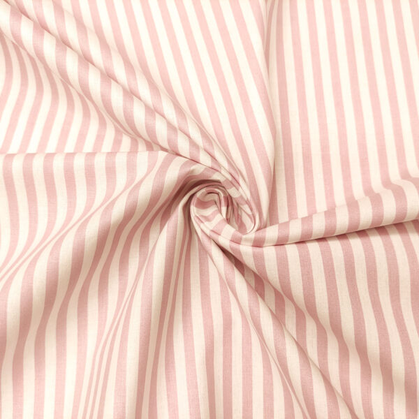 Tessuto Cotone percalle a fantasia motivo rigato bianco - rosa antico