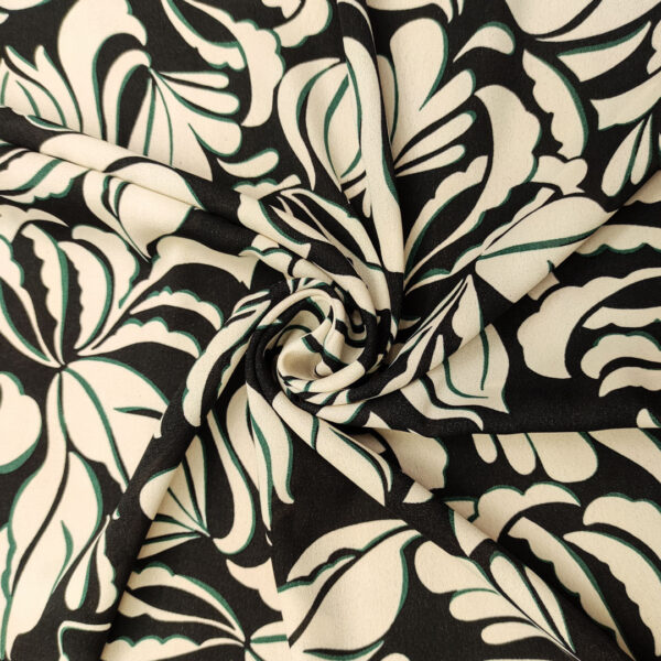 Tessuto Doppio Georgette a fantasia motivo floreale beige - nero - verde