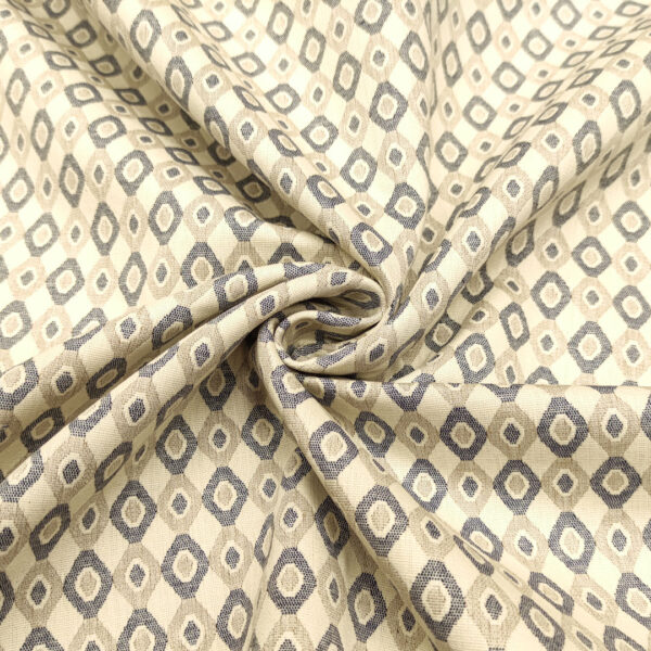 Tessuto Jacquard in cotone motivo geometrico celeste - beige