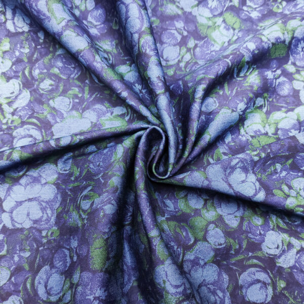 Tessuto Jeans elasticizzato a fantasia motivo floreale blu - celeste - verde