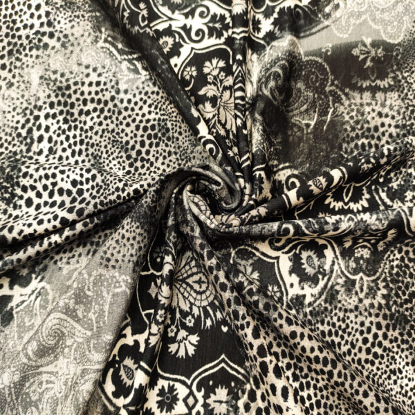 Tessuto Jersey di cotone a fantasia motivo astratto nero - grigio