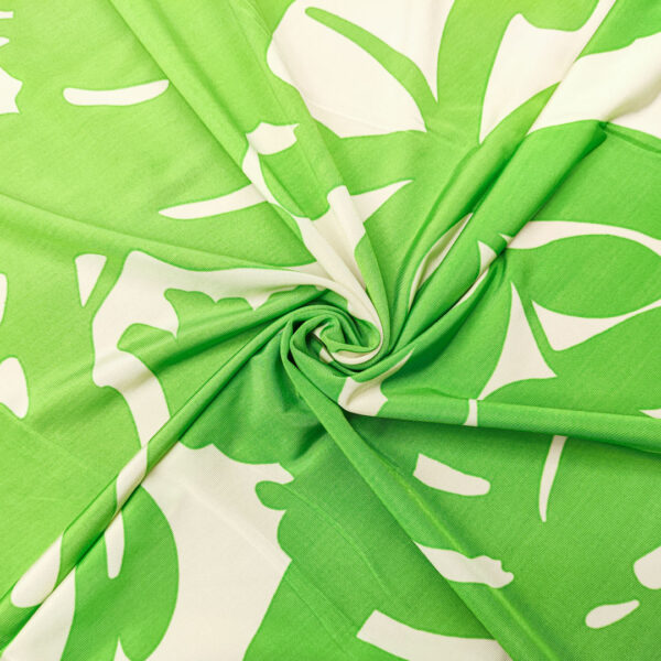 Tessuto Jersey di viscosa a fantasia motivo astratto verde fluo - panna