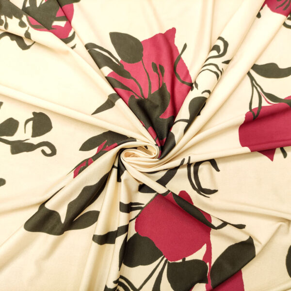 Tessuto Jersey a fantasia motivo floreale avorio - nero - ciliegio