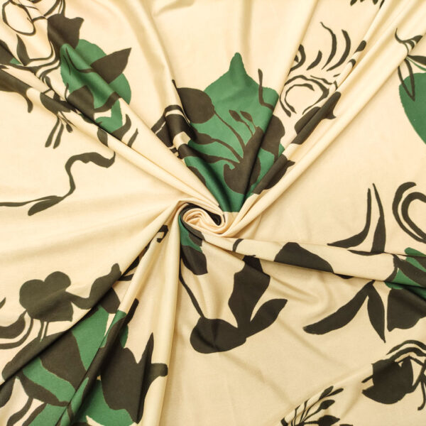 Tessuto Jersey a fantasia motivo floreale avorio - nero - bottiglia