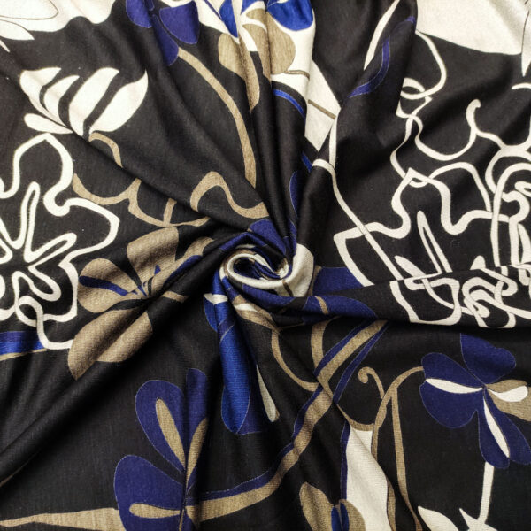 Tessuto Jersey di cotone a fantasia motivo floreale nero - blu - tortora