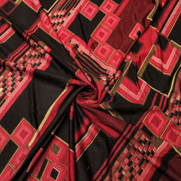 Tessuto Jersey di cotone a fantasia motivo geometrico bordeaux - nero