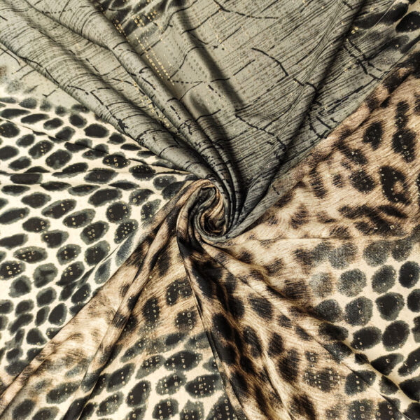 Tessuto Jersey a fantasia spalmato oro motivo animalier grigio - tortora - nero