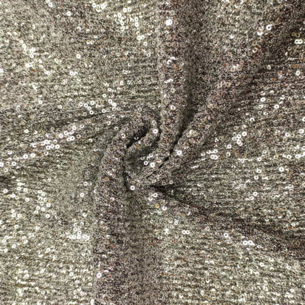 Tessuto jersey plissè Ricamato con paillettes tinta unita argento