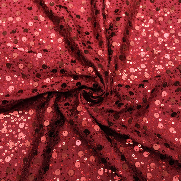 Tessuto jersey Ricamato con paillettes tinta unita borgogna