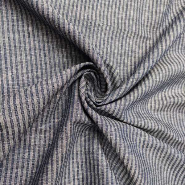 Tessuto Misto lino a fantasia motivo rigato blu - grigio