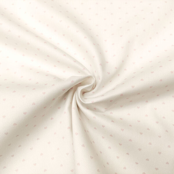 Tessuto Millerighe di Cotone a fantasia motivo cuori bianco - rosa