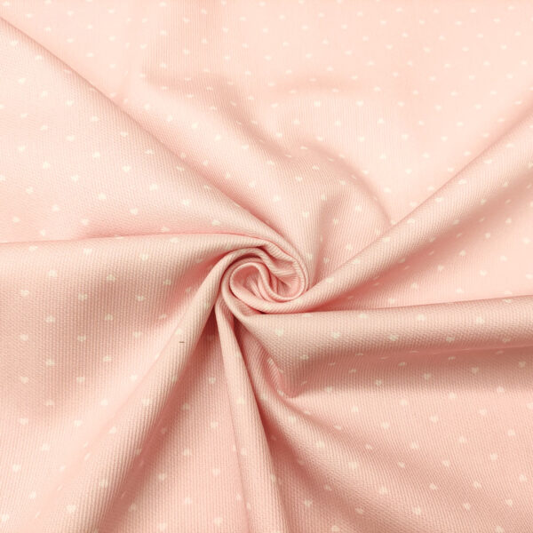 Tessuto Millerighe di Cotone a fantasia motivo cuori rosa - bianco