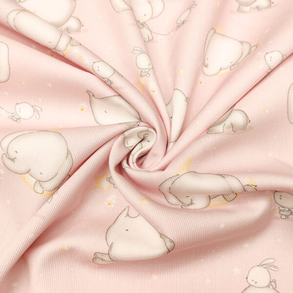 Tessuto Millerighe di Cotone a fantasia motivo elefantino rosa - grigio