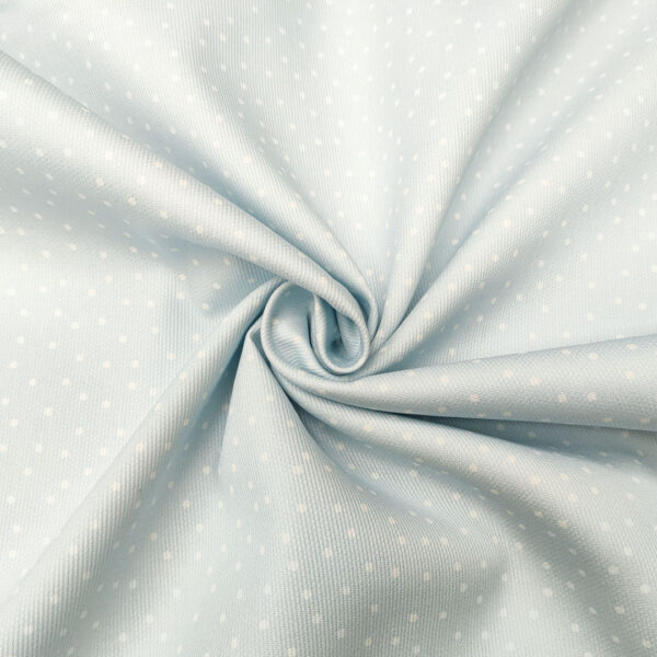 Tessuto Millerighe di Cotone a fantasia motivo pois piccoli celeste - bianco