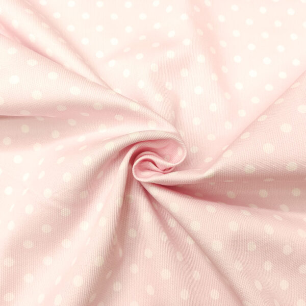 Tessuto Millerighe di Cotone a fantasia motivo pois grandi rosa - bianco