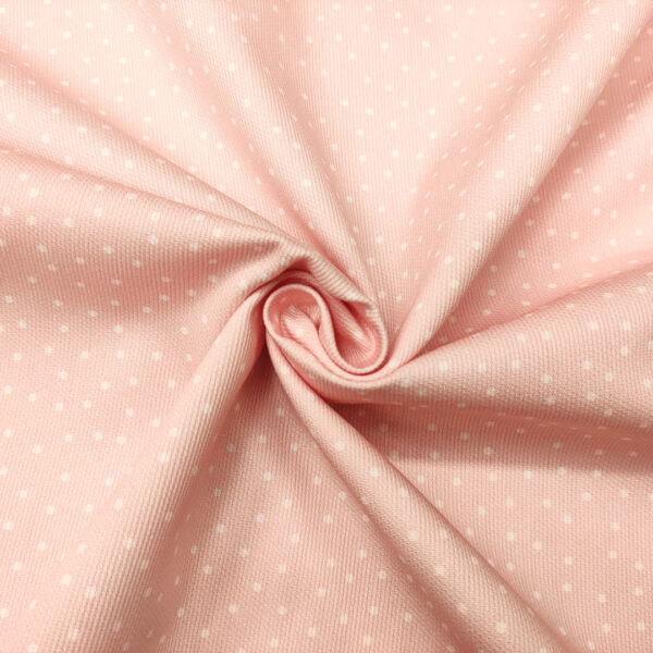 Tessuto Millerighe di Cotone a fantasia motivo pois piccoli rosa - bianco