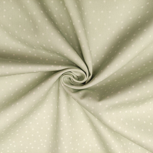 Tessuto Millerighe di Cotone a fantasia motivo pois piccoli verde salvia - bianco