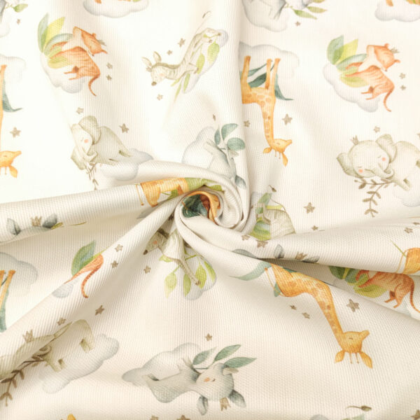 Tessuto Millerighe di Cotone a fantasia motivo savana verdino - grigio - senape