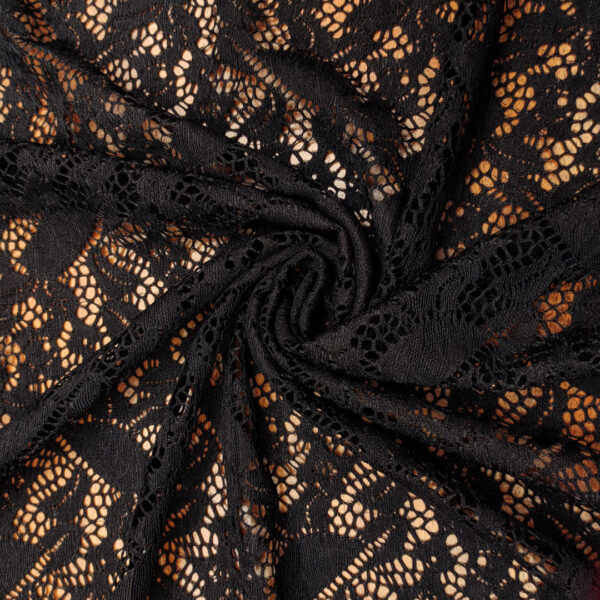 Tessuto pizzo elasticizzato motivo astratto nero